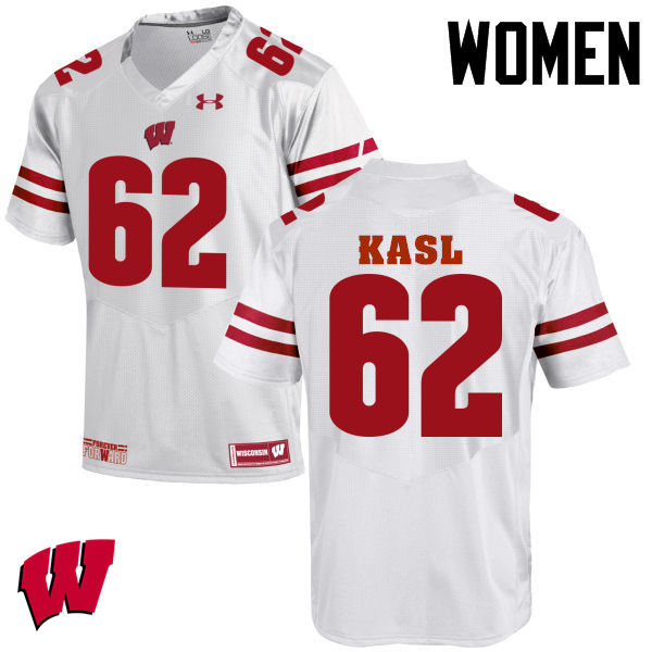 Wisconsin Badgers Women's #62 Patrick Kasl NCAA Under Armour Authentic White College Stitched Football Jersey OK40Z88YL